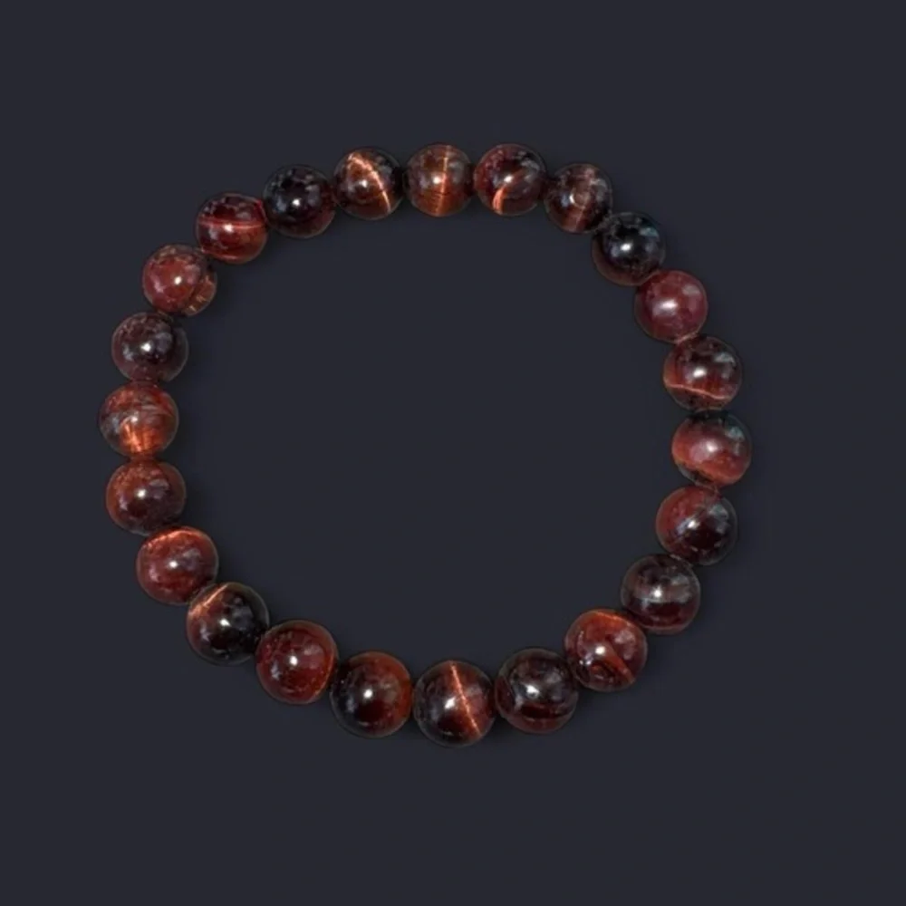Red Tiger’s Eye Gemstone Bead Bracelet 8mm
